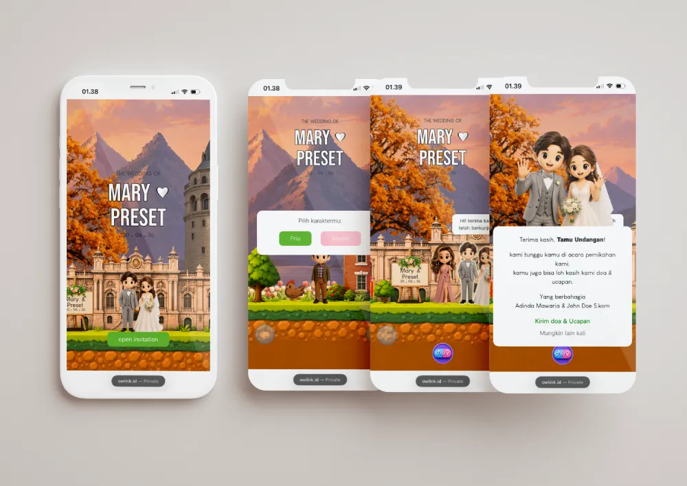 Tampilan desain undangan General Dream Game di beberapa layar ponsel