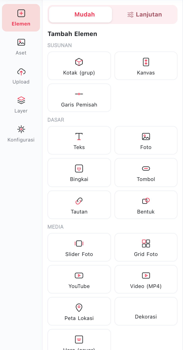 Panel elemen dan mode